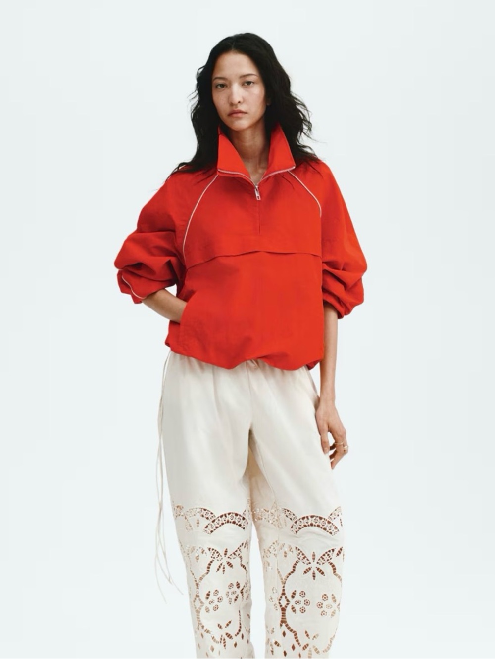 H&M Edition Oversized Nylon Anorak Jacket (Bright Red) Small NWT